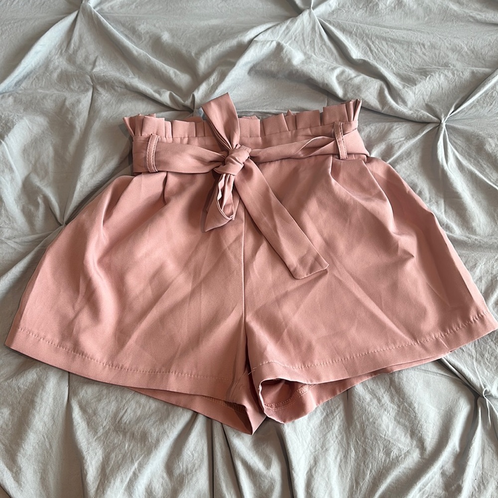 Paperbag Waist Belted Pink Shorts Size Medium